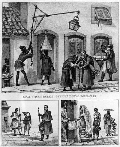 1839年にティエリーフレールによってリソグラフされた「ブラジルの旅」からのブラジルの日常生活 作： Jean Baptiste Debret